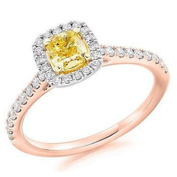 18K Gold Yellow Cushion Diamond & Halo Engagement Ring 0.85 CTW - Pobjoy Diamonds