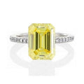 18K Gold Fancy Vivid Yellow Emerald Cut Lab Diamond 1.28 Carat Ring - Pobjoy Diamonds