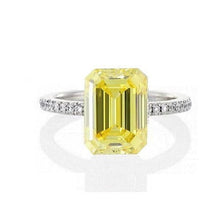 Load image into Gallery viewer, 18K Gold Fancy Vivid Yellow Emerald Cut Lab Diamond 1.28 Carat Ring - Pobjoy Diamonds