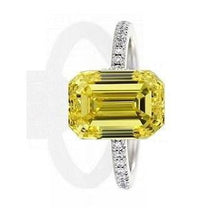 Load image into Gallery viewer, 18K Gold Fancy Intense Yellow Emerald Cut Lab Grown Diamond 1.36 Carat Ring - Pobjoy Diamonds