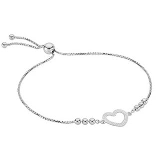 925 Sterling Silver Adjustable Heart Charm Bracelet Pobjoy Diamonds
