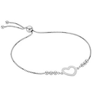 925 Sterling Silver Adjustable Heart Charm Bracelet Pobjoy Diamonds