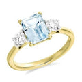 18K Yellow Gold 2.00 Carat Aquamarine & Diamond Trilogy Ring - Pobjoy Diamonds