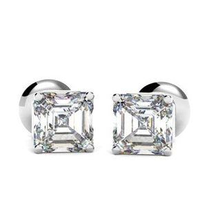 18K Gold Asscher Cut Diamond Stud Earrings