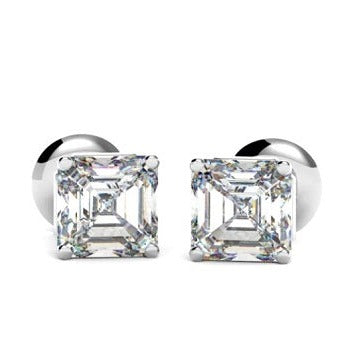 18K Gold Asscher Cut Diamond Stud Earrings