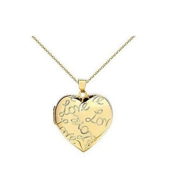 9K Yellow Gold Love Heart Shape Engraved Locket & Neck Chain - Pobjoy Diamonds