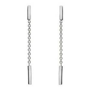 9K White Gold Chain & Bar Drop Earrings - Pobjoy Diamonds
