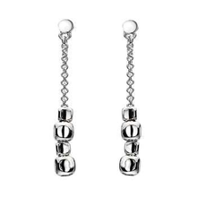Load image into Gallery viewer, Sterling Silver Cube &amp; Chain Ladies Drop Earrings - Pobjoy Diamonds