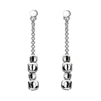 Sterling Silver Cube & Chain Ladies Drop Earrings - Pobjoy Diamonds