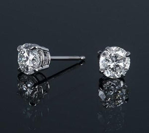 GIA 18K Gold Round Brilliant Cut Diamond Stud Earrings 0.60 To 1.00 CTW- H/Si2 - Pobjoy Diamonds