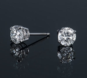 950 Platinum Round Brilliant Cut Diamond Stud Earrings 1.20 & 1.60 CTW- G/Si1 - Pobjoy Diamonds
