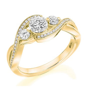 18K Gold 1.00 Carat Diamond Trilogy & Shoulder Ring - G/Si1 - Pobjoy Diamonds