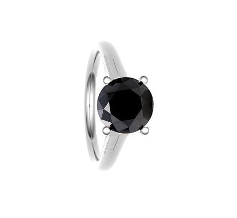 18K Gold Round Cut Fancy Black Diamond Solitaire Ring 1.97 Carat - Pobjoy Diamonds