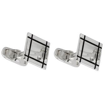 Sterling Silver Square and Black Line Gents Cufflinks