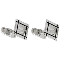 Load image into Gallery viewer, Sterling Silver Square and Black Line Gents Cufflinks