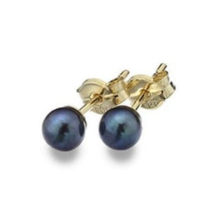 9K Yellow Gold & Black Pearl Stud Earrings - Pobjoy Diamonds