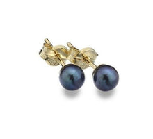 Load image into Gallery viewer, 9K Yellow Gold &amp; Black Pearl Stud Earrings - Pobjoy Diamonds