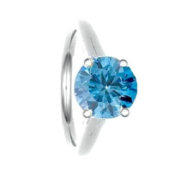 18K Gold Round Cut Fancy Vivid Greenish Blue Lab Grown Diamond Ring 1.02 