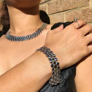 Handmade Chunky Sterling Silver Ladies Disc Necklace & Matching Bracelet Set - Pobjoy Diamonds