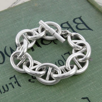 Handmade  Chunky Sterling Silver Oval Link Ladies Bracelet