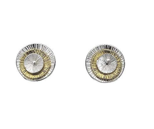 Sterling Silver & Yellow Gold Plated Fossil Round Stud Earrings - Pobjoy Diamonds