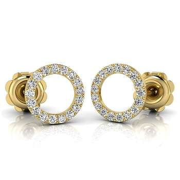18K Yellow Gold Circle Diamond Stud Earrings - Pobjoy Diamonds