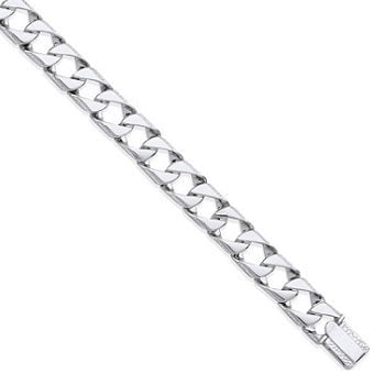 Sterling Silver Large Square Curb Ribbed Edge Link Men's Bracelet - Pobjoy Diamonds