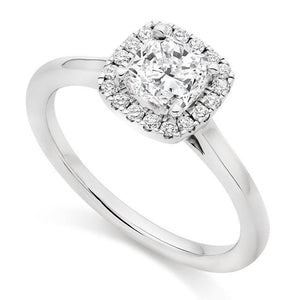 950 Platinum 1.15 CTW Cushion Cut Diamond Halo Ring - G/Si1 - Pobjoy Diamonds