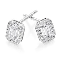 Load image into Gallery viewer, 18K White Gold &amp; 0.70 Carat Emerald Diamond Stud Earrings - Pobjoy Diamonds