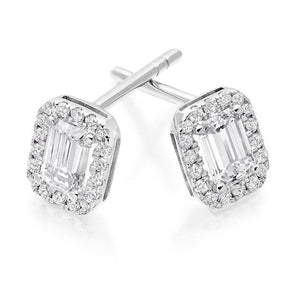 18K White Gold & 0.70 Carat Emerald Diamond Stud Earrings - Pobjoy Diamonds