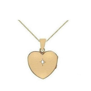 9K Yellow Gold & Star Set Diamond Ladies Heart Locket - Pobjoy Diamonds