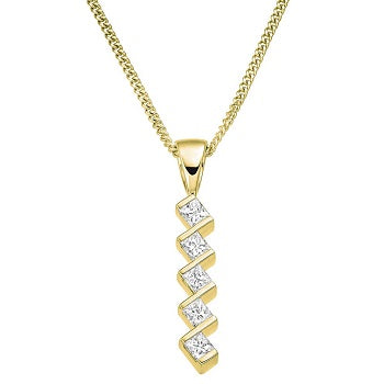 9K Yellow Gold 0.50 CTW Diamond Five Stone Pendant Necklace - Pobjoy Diamonds