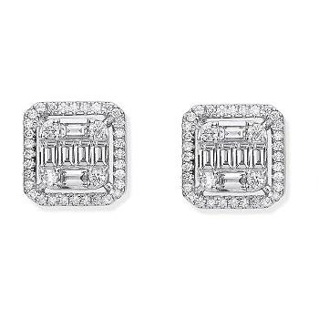 18K White Gold Round & Baguette Diamond Stud Earrings - Pobjoy Diamonds