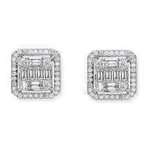Load image into Gallery viewer, 18K White Gold Round &amp; Baguette Diamond Stud Earrings - Pobjoy Diamonds