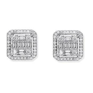 18K White Gold Round & Baguette Diamond Stud Earrings - Pobjoy Diamonds