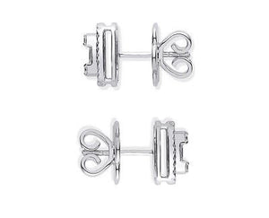 18K White Gold Round & Baguette Diamond Stud Earrings - Pobjoy Diamonds