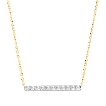 9K Gold Diamond Bar Pendant Necklace