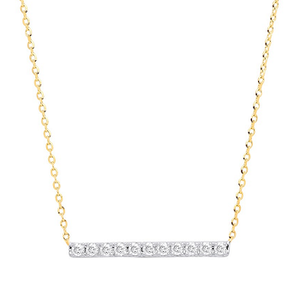 9K Gold Diamond Bar Pendant Necklace