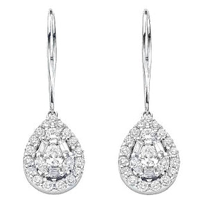 18K White Gold & 1.70 Carat Diamond Pear Drop Earrings G/Si