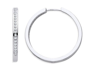 9K White Gold & 0.27 CTW Channel Set Diamond Hoop Earrings - Pobjoy Diamonds