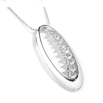 9K White Gold Graduated Diamond Oval Pendant Necklace - 0.50 CTW - Pobjoy Diamonds