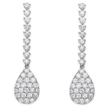 18K White Gold 2.34 Carat Pear Diamond Drop Earrings G-H/Si - Pobjoy Diamonds