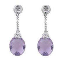 Load image into Gallery viewer, 9K White Gold Diamond &amp; Amethyst Drop Earrings - Pobjoy Diamonds