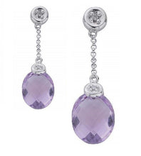 Load image into Gallery viewer, 9K White Gold Diamond &amp; Amethyst Drop Earrings - Pobjoy Diamonds