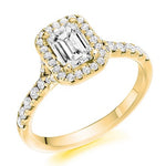 18K Gold Emerald & Round Cut 1.50 CTW Diamond Engagement Ring - G/Si - Pobjoy Diamonds