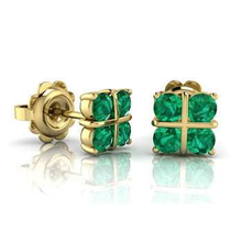 Load image into Gallery viewer, 18K Gold &amp; Green Emerald Ladies Stud Earrings - Pobjoy Diamonds