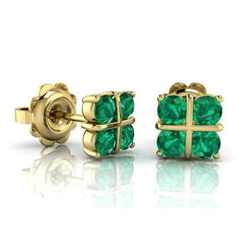 18K Gold & Green Emerald Ladies Stud Earrings - Pobjoy Diamonds