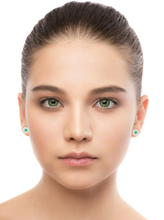 Load image into Gallery viewer, 9K Yellow Gold Double Halo Diamond &amp; Emerald Earrings By Pobjoy