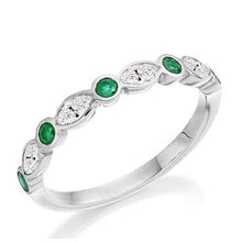 Load image into Gallery viewer, 950 Platinum Emerald &amp; Diamond Vintage Style Half Eternity Ring 0.62 CTW - Pobjoy Diamonds