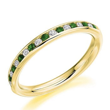 18K Gold Emerald & Diamond Half Eternity Ring 0.52 CTW - Pobjoy Diamonds